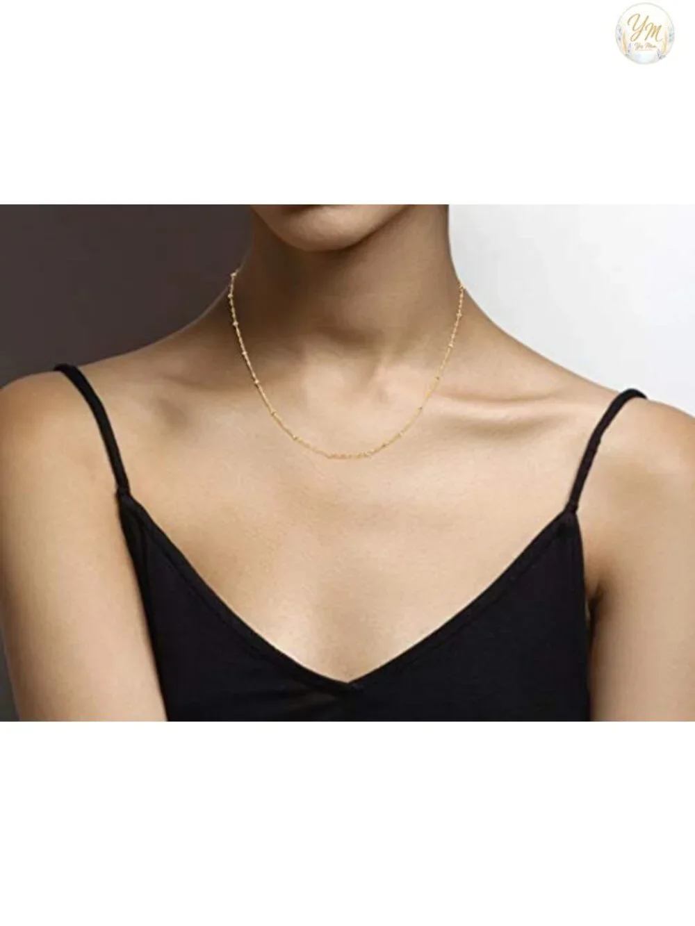 18K Gold Plated Sterling Silver Bead Chain Necklace Dainty 18 Inch